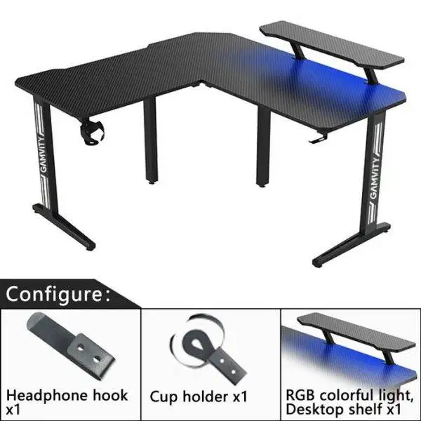 Gamvity Gaming Corner Modern L Shaped Computer Desk (140/130x60x73)cm - Black Tr-l