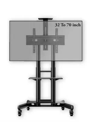 Gamvity Trolley With Wheels Adjustable Height Mobile Tv Mount Stand Height Adjustable Lcd Screen Floor Stand Carts With Dvd Shelf (32-70inch)
