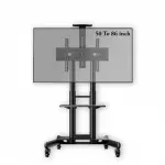 Gamvity Trolley With Wheels Adjustable Height Mobile Tv Mount Stand Height Adjustable Lcd Screen Floor Stand Carts With Dvd Shelf (50-86inch)