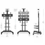 Gamvity Trolley With Wheels Adjustable Height Mobile Tv Mount Stand Height Adjustable Lcd Screen Floor Stand Carts With Dvd Shelf (50-86inch)